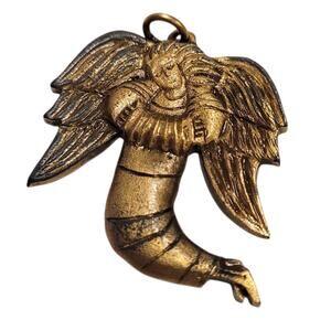 Peter Lupori 2001 Angel Necklace Pendant Gold / Brass Tone Metal Vintage 1"